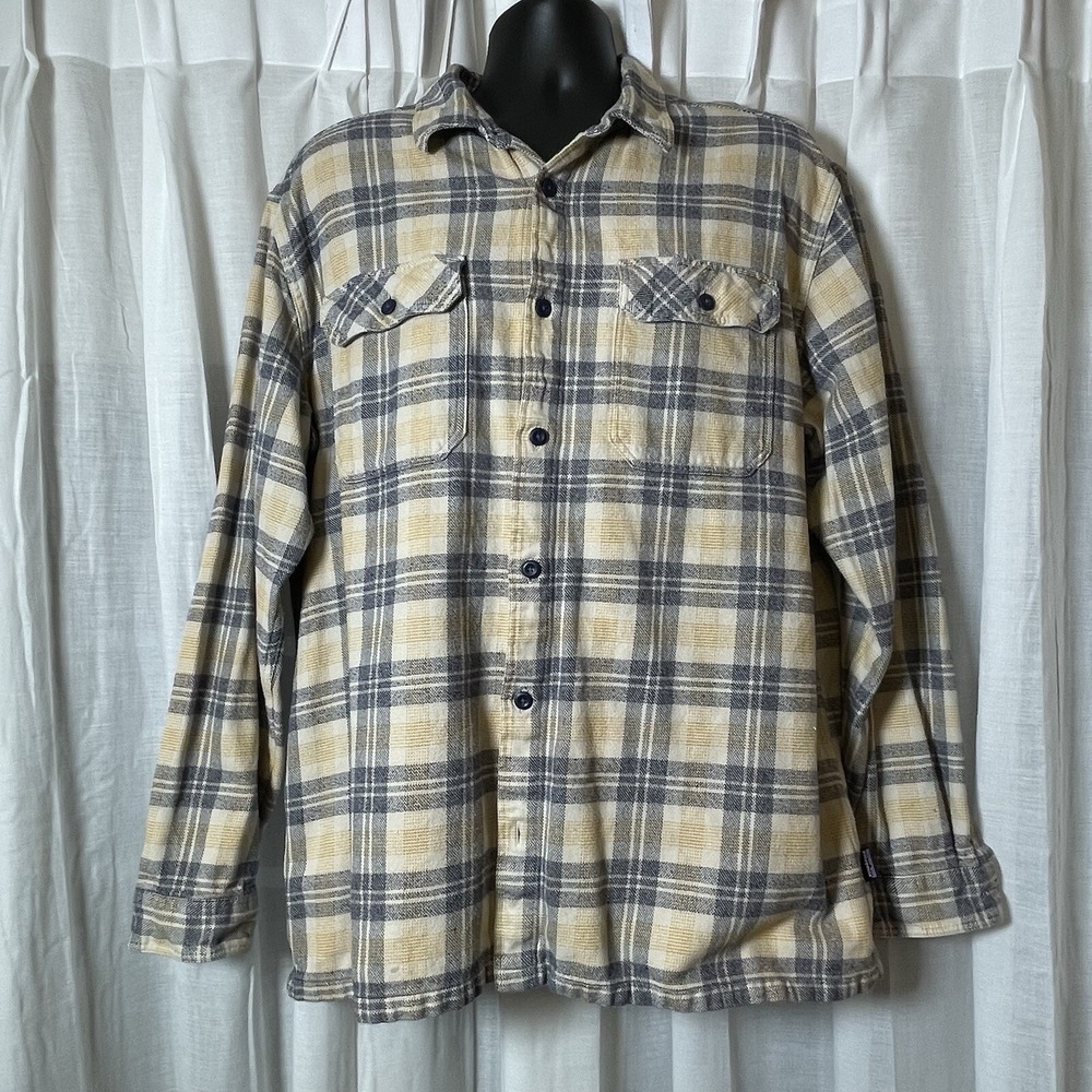 Patagonia Shirt Men XL Fjord Flannel Long Sleeve Button Up Check Gray Blue